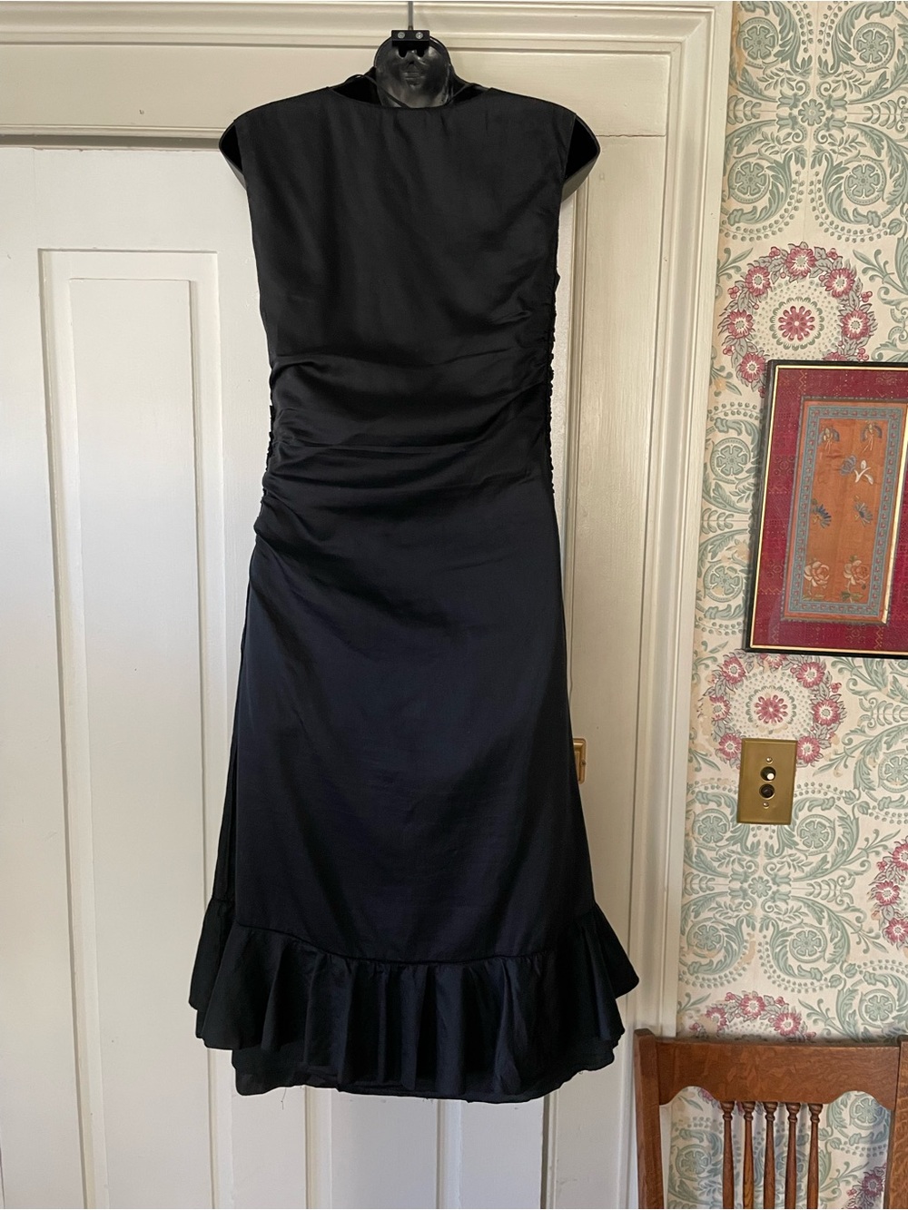 PRADA Black Ruched Ruffle Front V-neck Dress - Picture 6 of 11